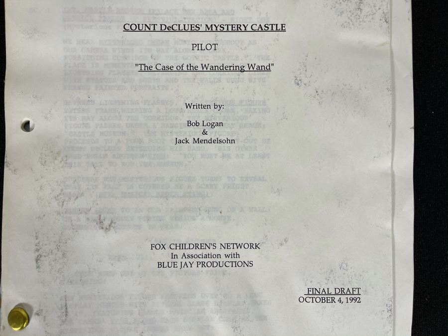 1992 Final Draft TV Script To 'Count DeClues' Mystery Castle' Fox Chilren's Network [Photo 2]