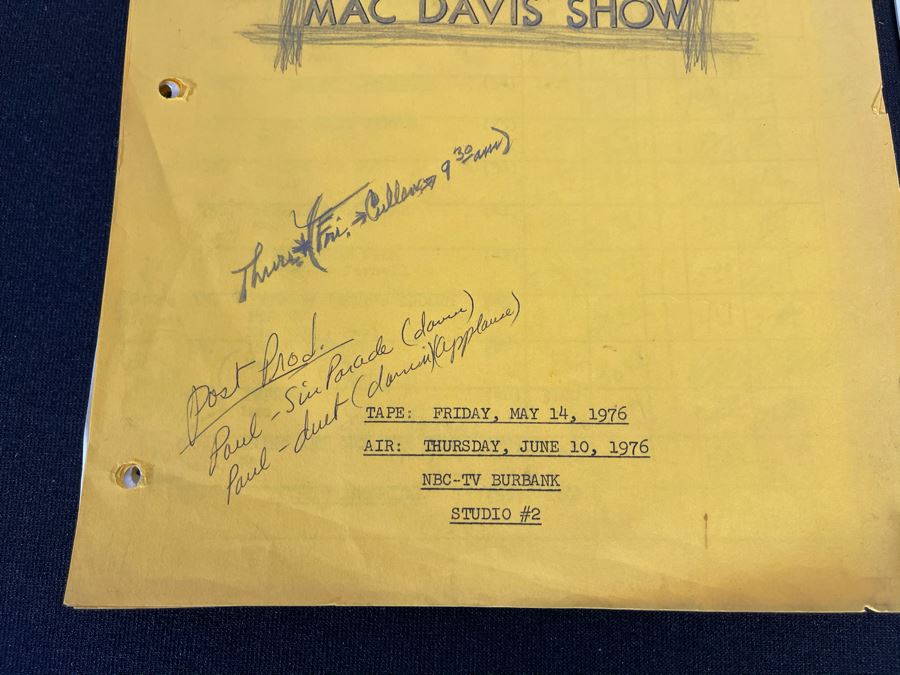 1976 Final Draft NBC TV Script To 'Mac Davis Show' Tape #109 [Photo 4]