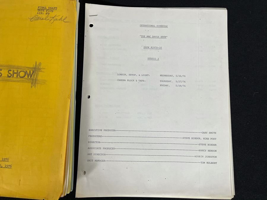 1976 Final Draft NBC TV Script To 'Mac Davis Show' Tape #109 [Photo 12]