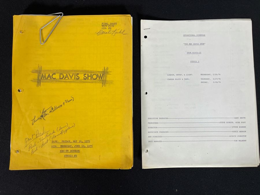1976 Final Draft NBC TV Script To 'Mac Davis Show' Tape #109 [Photo 1]