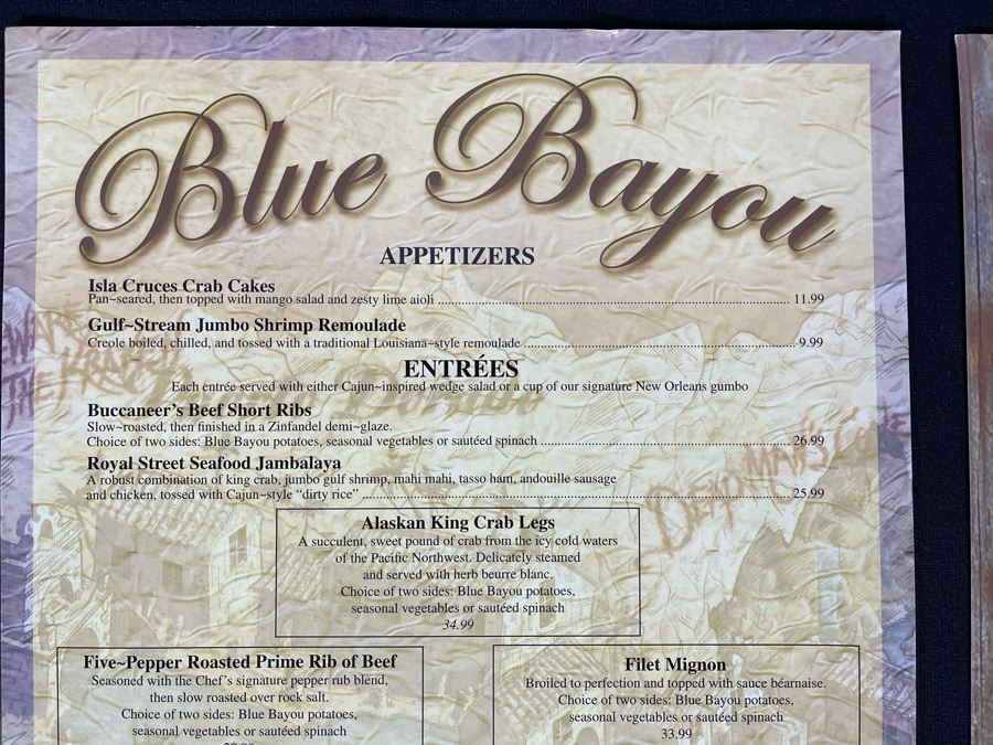 Pair Of Laminated Menus To Disneyland Restaurant Blue Bayou Pirates Of The Caribbean [Photo 2]
