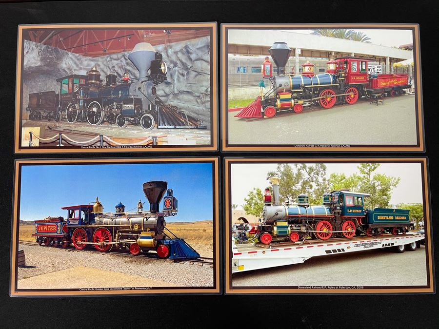(2) Laminated Disneyland Railroad Trains Photographs With Addition Pair Of Train Photos 17 X 11 [Photo 1]