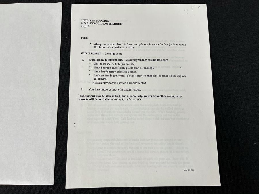 Disneyland Ephermera Haunted Mansion Standard Operations Procedures S.O.P [Photo 2]