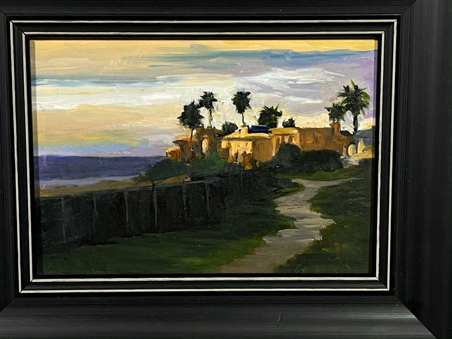 Original Oil Painting Titled 'Along The Fence' Of Terramar Point Beach In Carlsbad By David Rickert 7 X 5