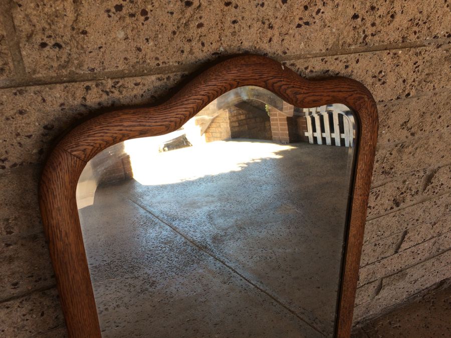 Vintage Beveled Glass Wooden Mirror [Photo 3]