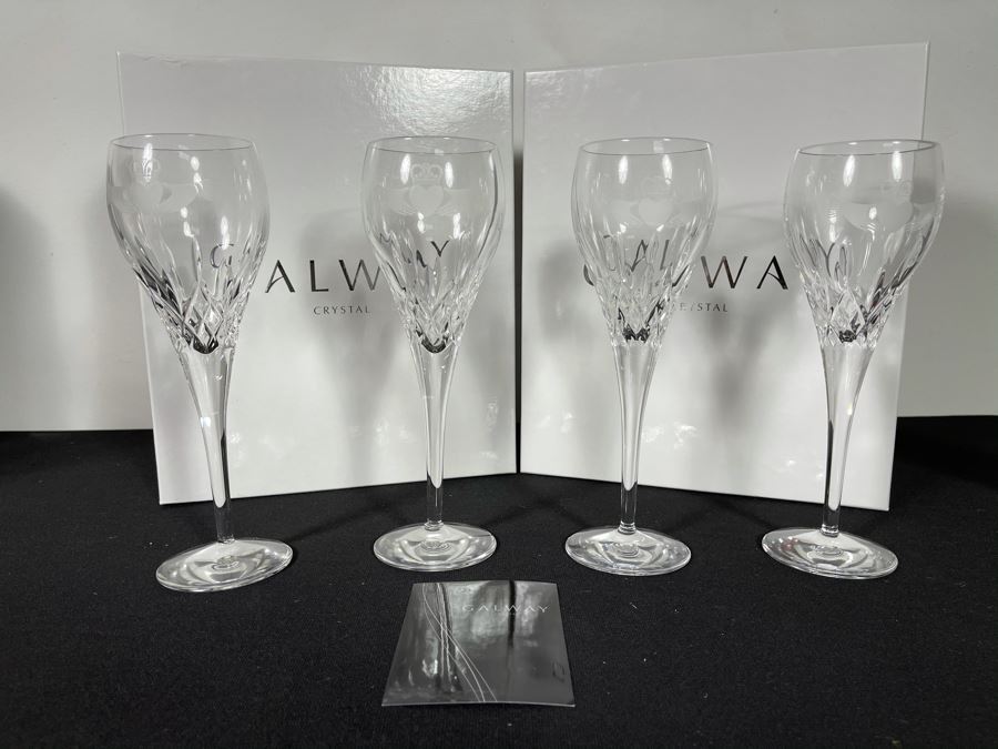 (2) New Sets Of Galway Crystal Claddagh Wine Pair Glasses 7.5H Retails $180 [Photo 3]