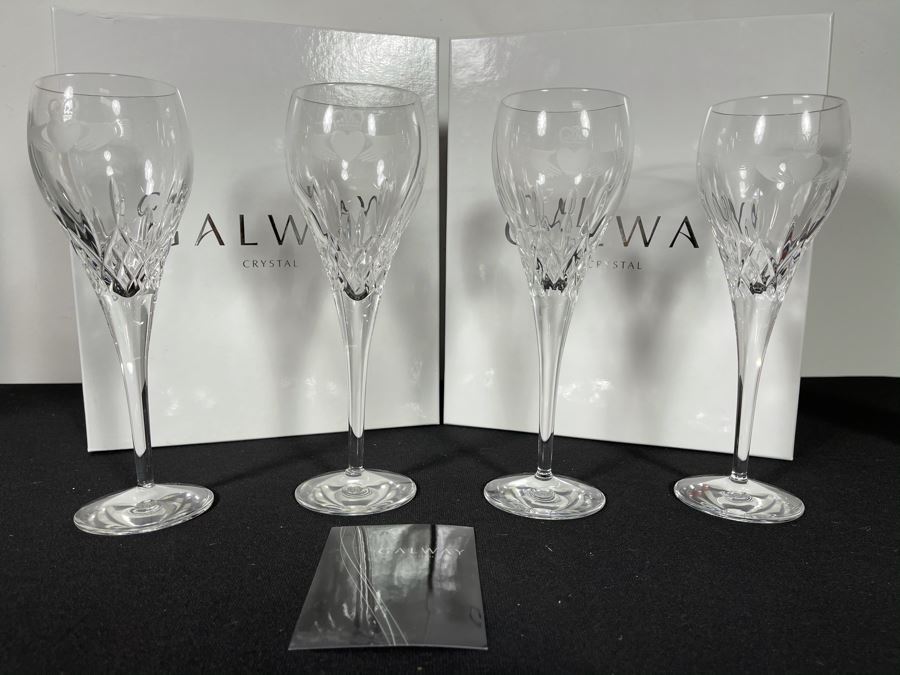 (2) New Sets Of Galway Crystal Claddagh Wine Pair Glasses 7.5H Retails $180 [Photo 1]