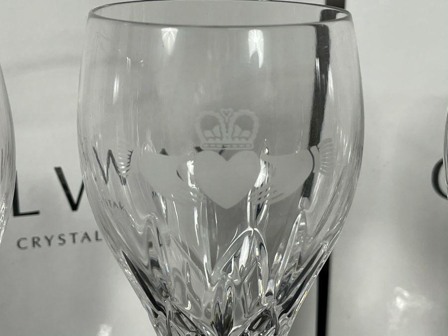 (2) New Sets Of Galway Crystal Claddagh Golblet Pair Glasses 9.75H Retails $180 [Photo 4]
