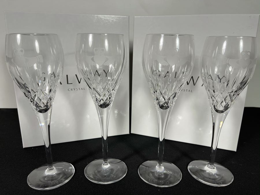 (2) New Sets Of Galway Crystal Claddagh Golblet Pair Glasses 9.75H Retails $180 [Photo 3]