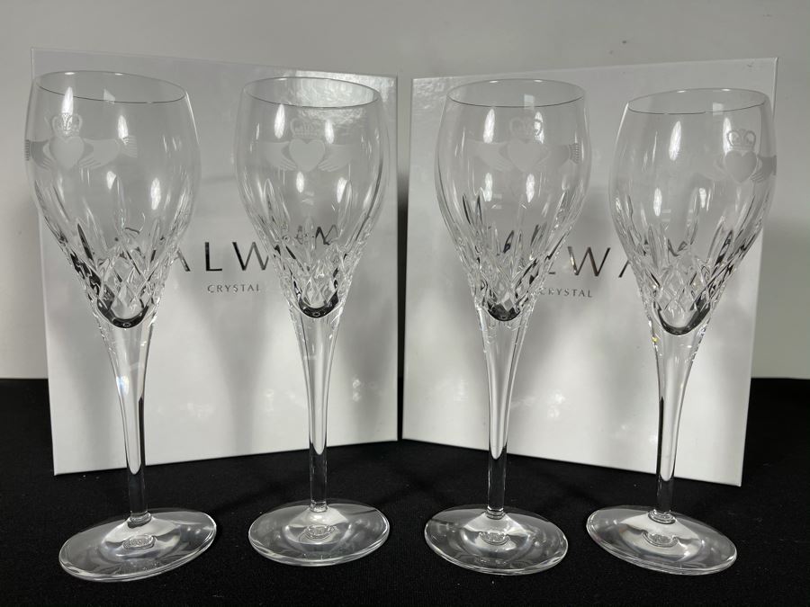 (2) New Sets Of Galway Crystal Claddagh Golblet Pair Glasses 9.75H Retails $180