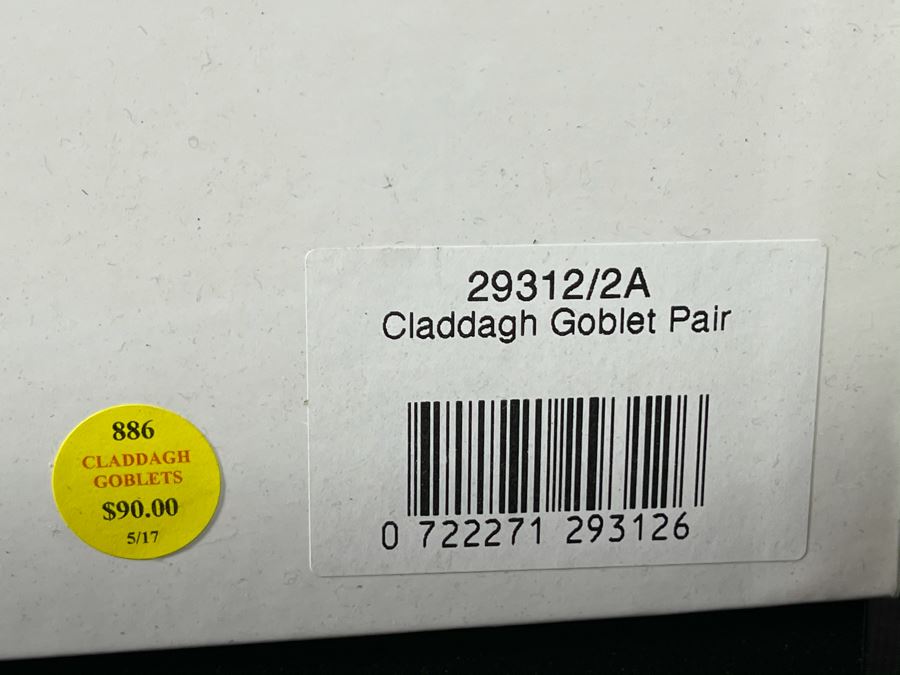 (2) New Sets Of Galway Crystal Claddagh Golblet Pair Glasses 9.75H Retails $180 [Photo 7]