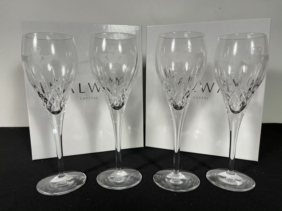 (2) New Sets Of Galway Crystal Claddagh Golblet Pair Glasses 9.75H Retails $180 [Photo 2]