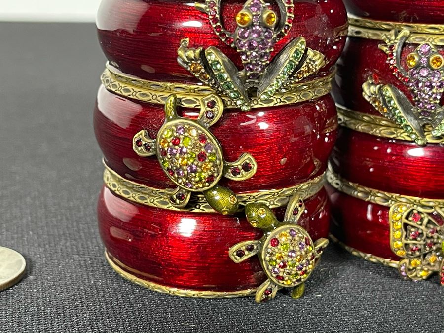 (10) Jay Strongwater Figural Enamel Napkin Rings Featuring Swarovski Crystals, Frogs, Turtles, Butterfiles - Owned By Former Miss Oregon Retails $800+ [Photo 6]