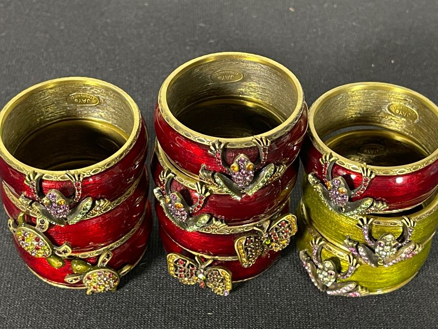 (10) Jay Strongwater Figural Enamel Napkin Rings Featuring Swarovski Crystals, Frogs, Turtles, Butterfiles - Owned By Former Miss Oregon Retails $800+ [Photo 7]