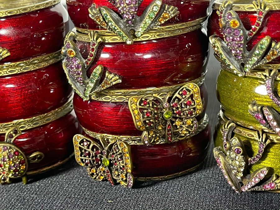 (10) Jay Strongwater Figural Enamel Napkin Rings Featuring Swarovski Crystals, Frogs, Turtles, Butterfiles - Owned By Former Miss Oregon Retails $800+ [Photo 4]