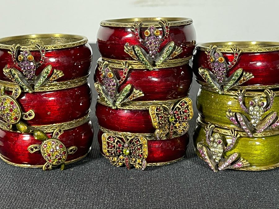 (10) Jay Strongwater Figural Enamel Napkin Rings Featuring Swarovski Crystals, Frogs, Turtles, Butterfiles - Owned By Former Miss Oregon Retails $800+ [Photo 3]