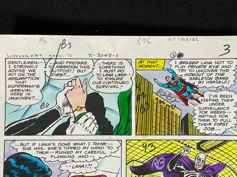 Original Superman Hand Colored Comic Book Page Artwork With Color Codes Comic Book Inker With Certificate Of Authenticity 6.25 X 10 [Photo 3]