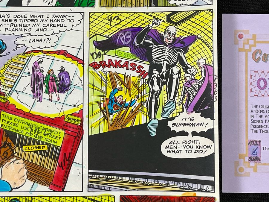 Original Superman Hand Colored Comic Book Page Artwork With Color Codes Comic Book Inker With Certificate Of Authenticity 6.25 X 10 [Photo 6]