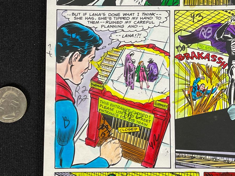Original Superman Hand Colored Comic Book Page Artwork With Color Codes Comic Book Inker With Certificate Of Authenticity 6.25 X 10 [Photo 5]