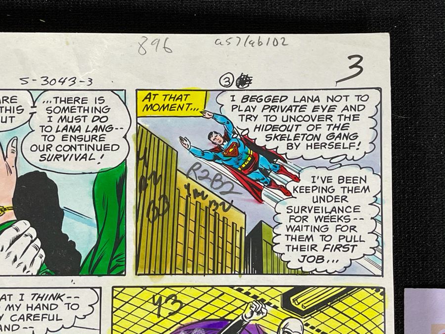 Original Superman Hand Colored Comic Book Page Artwork With Color Codes Comic Book Inker With Certificate Of Authenticity 6.25 X 10 [Photo 4]