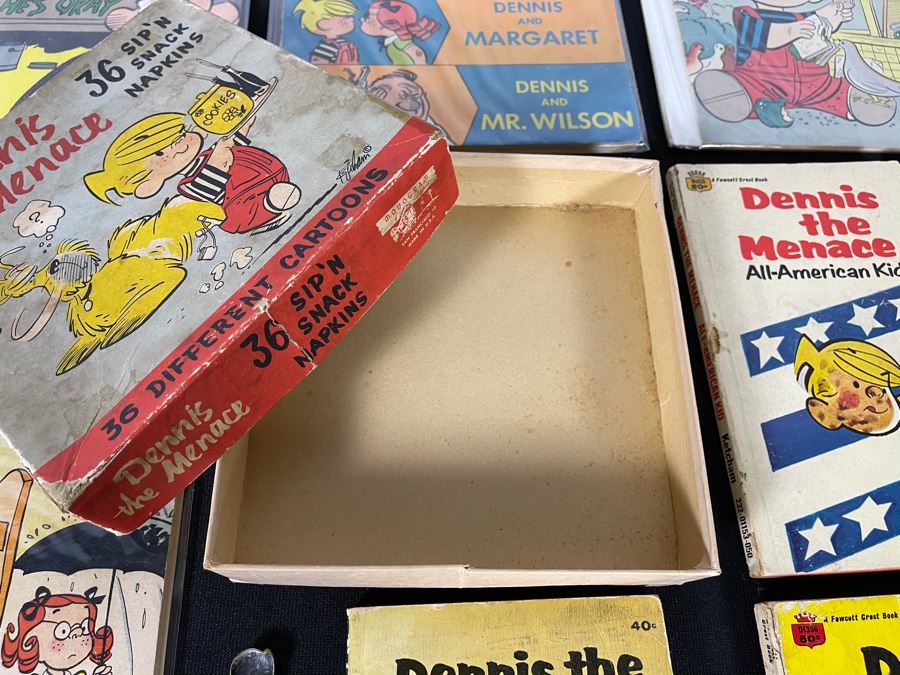 Dennis The Menance Collection Featuring 10c, 12c, 15c Comic Books, Paperback Novels, Silverplate Spoon And Empty Napkin Box [Photo 20]