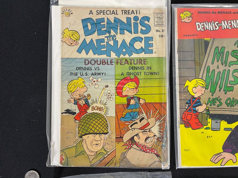 Dennis The Menance Collection Featuring 10c, 12c, 15c Comic Books, Paperback Novels, Silverplate Spoon And Empty Napkin Box [Photo 6]