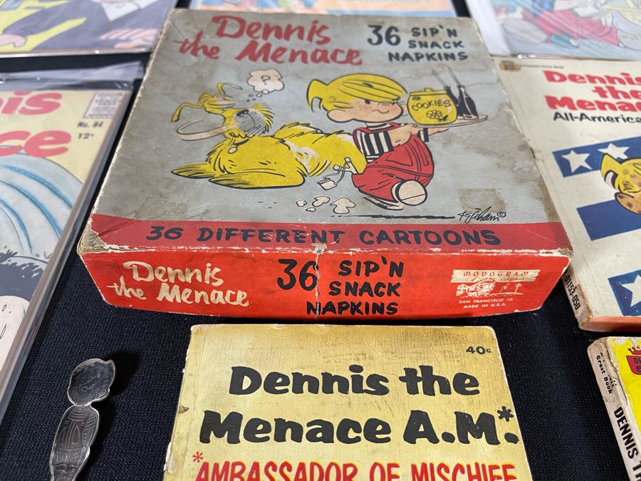 Dennis The Menance Collection Featuring 10c, 12c, 15c Comic Books, Paperback Novels, Silverplate Spoon And Empty Napkin Box [Photo 19]