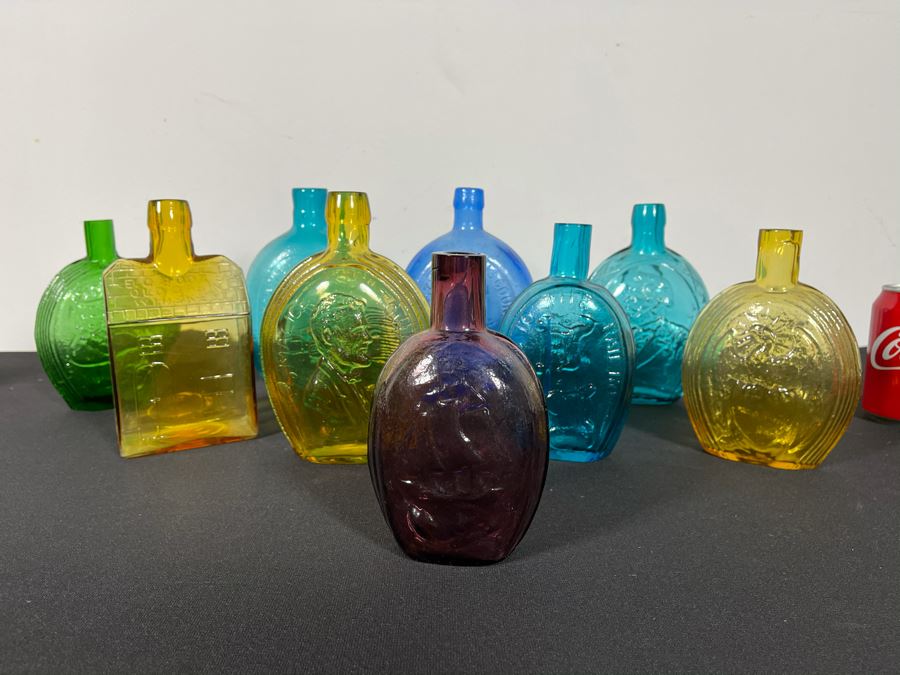 Vintage Colored Glass Liquor Bottle Collection - 9 Bottles