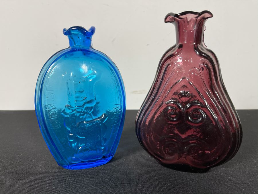 Vintage Colored Glass Liquor Bottle Collection - 9 Bottles