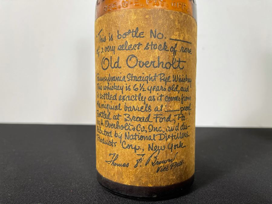 Vintage 1929 Rare Old Overholt Pennsylvania Straight Rye Whiskey Bottle PA 11'H [Photo 3]
