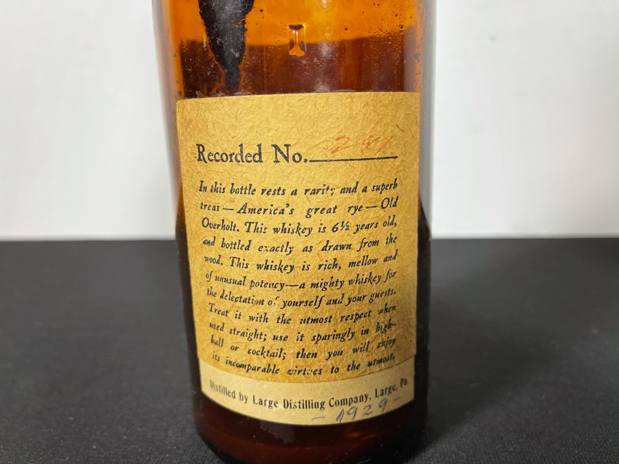 Vintage 1929 Rare Old Overholt Pennsylvania Straight Rye Whiskey Bottle PA 11'H [Photo 7]