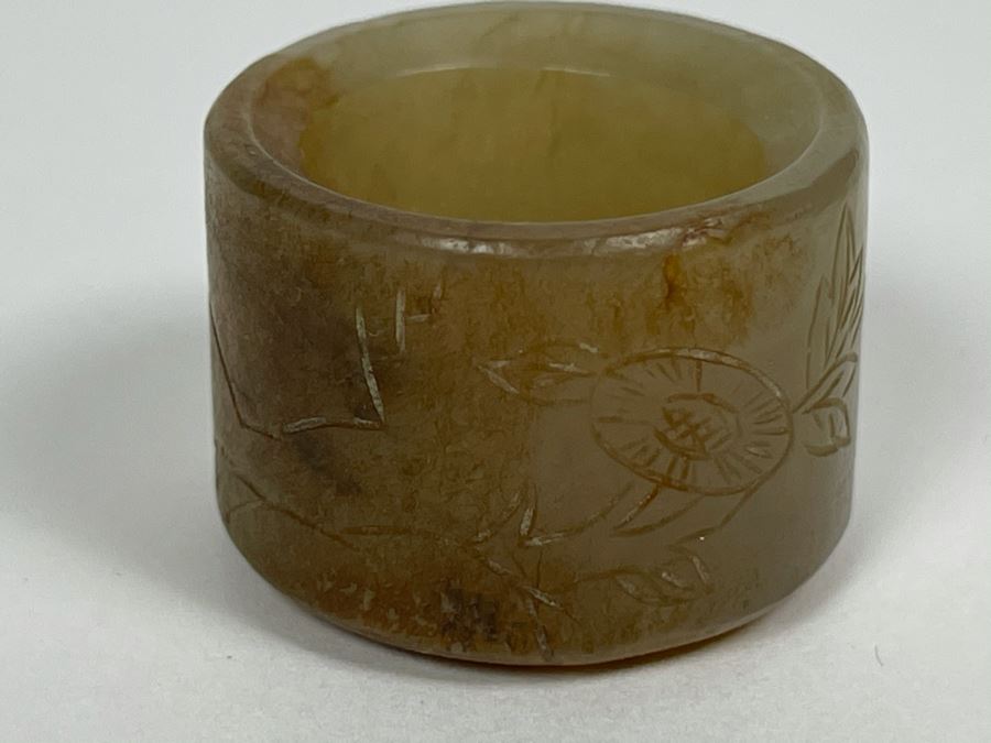 Pair Of Antique Chinese Carved Jade Jadeite Rings With Chinese Calligraphy And Antique Jade Jadeite Cong [Photo 34]