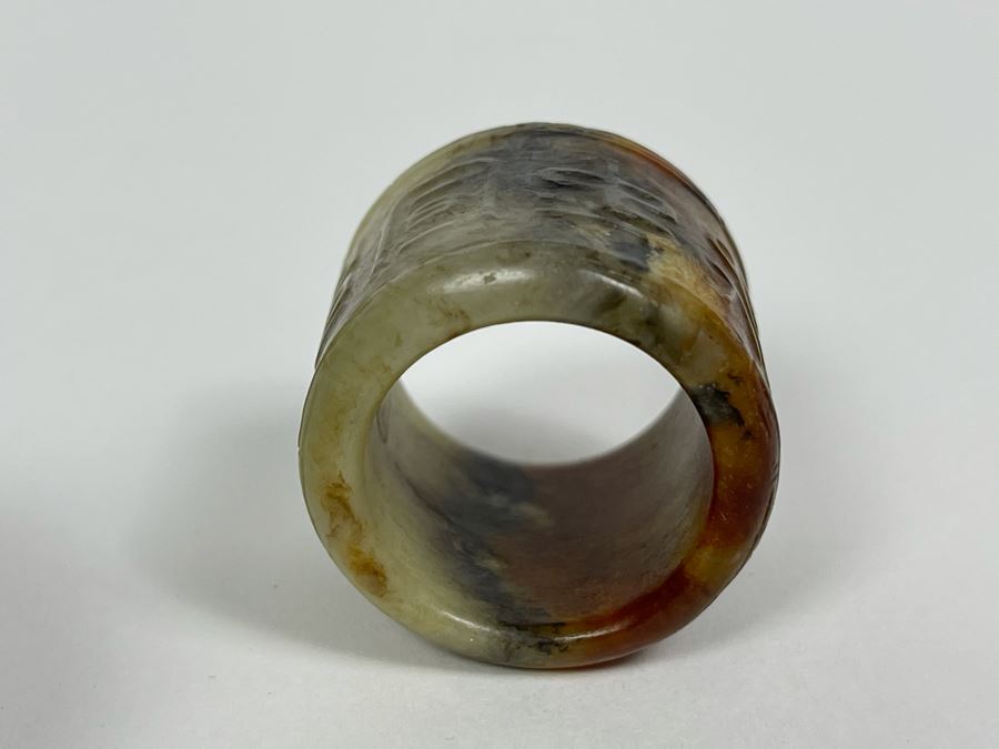 Pair Of Antique Chinese Carved Jade Jadeite Rings With Chinese Calligraphy And Antique Jade Jadeite Cong [Photo 12]