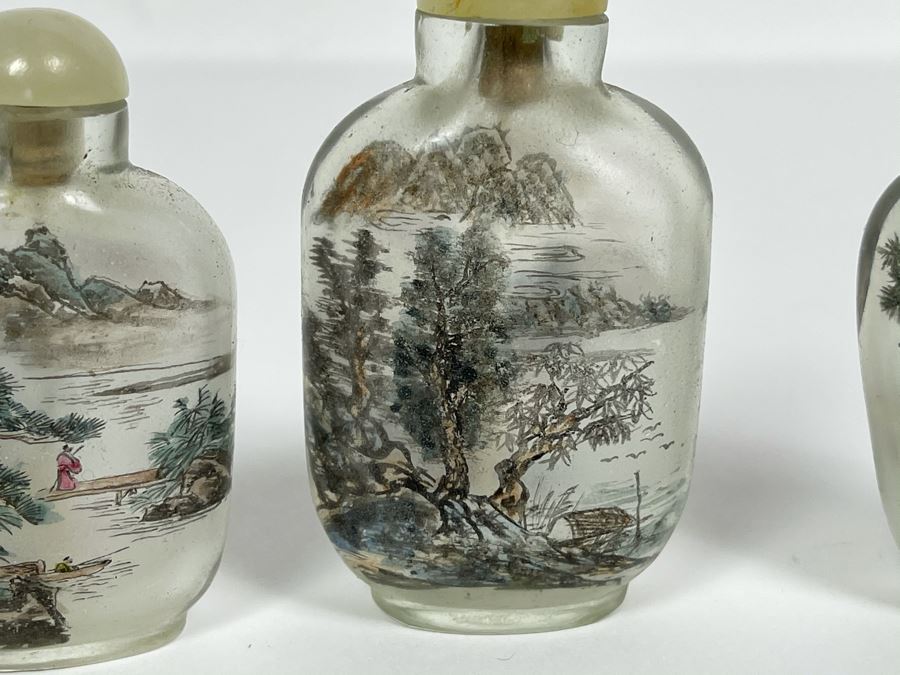 Set Of (3) Vintage Chinese Reverse Painted Chinese Snuff Bottles With ...