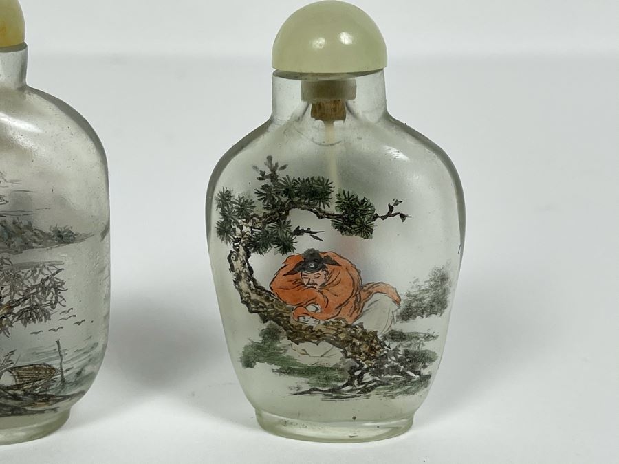 Set Of (3) Vintage Chinese Reverse Painted Chinese Snuff Bottles With ...