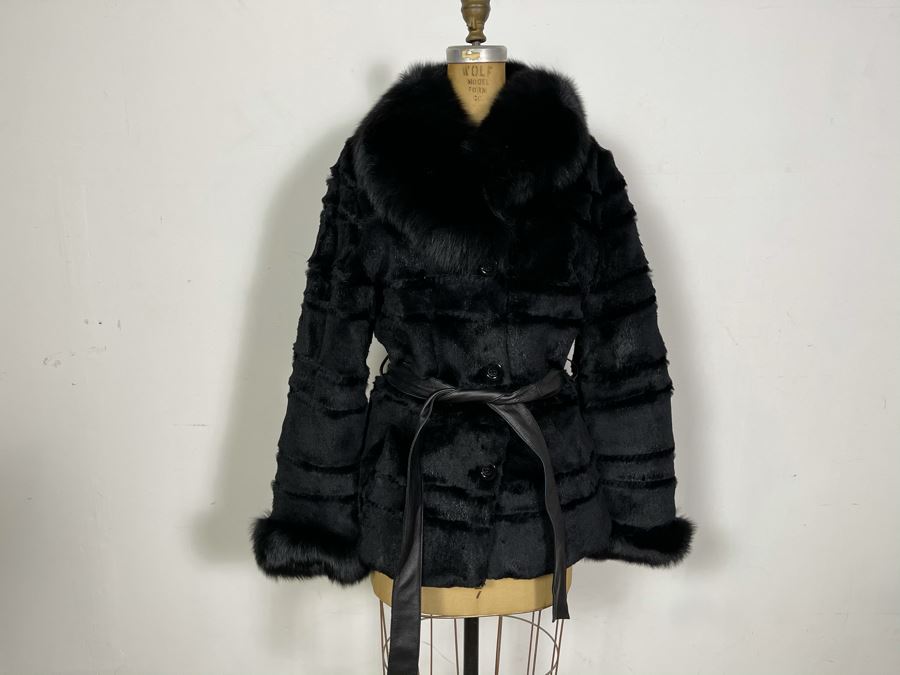 Black Dyed Rabbit Fur Jacket With Leather Belt Owned By From Former Miss America Beauty Pageant Contestant Size S [Photo 3]