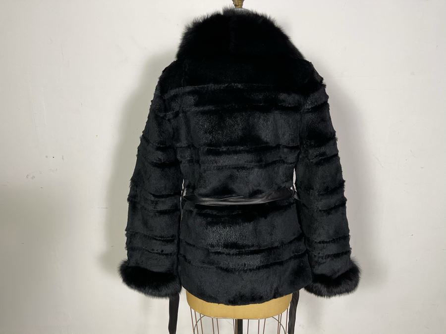 Black Dyed Rabbit Fur Jacket With Leather Belt Owned By From Former Miss America Beauty Pageant Contestant Size S [Photo 6]