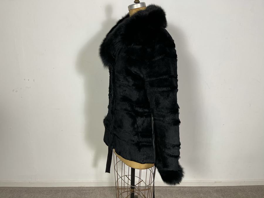 Black Dyed Rabbit Fur Jacket With Leather Belt Owned By From Former Miss America Beauty Pageant Contestant Size S [Photo 7]
