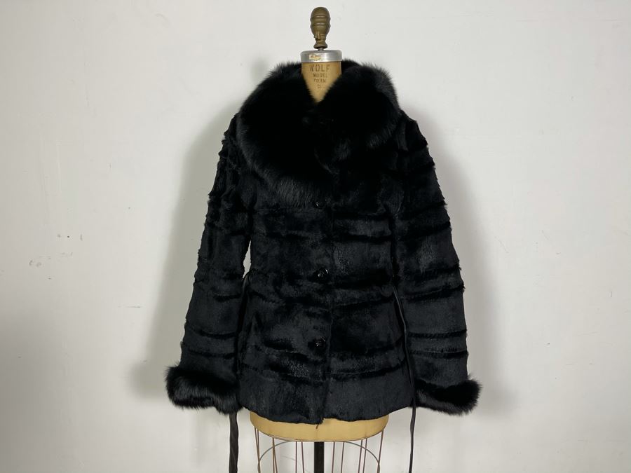 Black Dyed Rabbit Fur Jacket With Leather Belt Owned By From Former Miss America Beauty Pageant Contestant Size S [Photo 4]