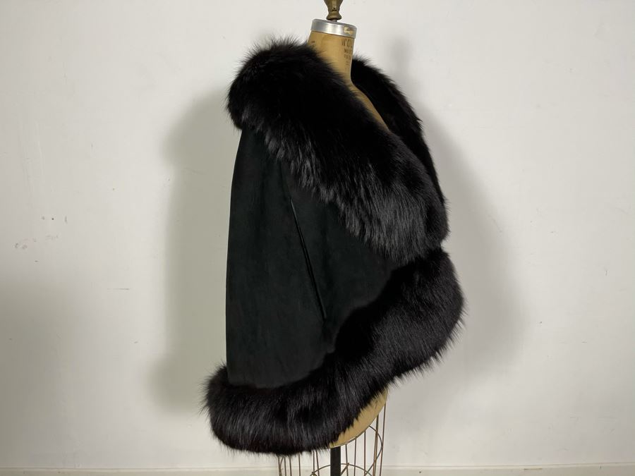 Mr. Gerald New York Leather Fur Shawl Cloak Cape Coat Size M [Photo 3]