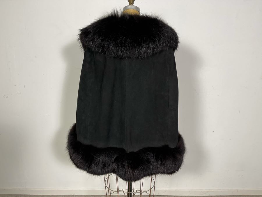 Mr. Gerald New York Leather Fur Shawl Cloak Cape Coat Size M [Photo 4]