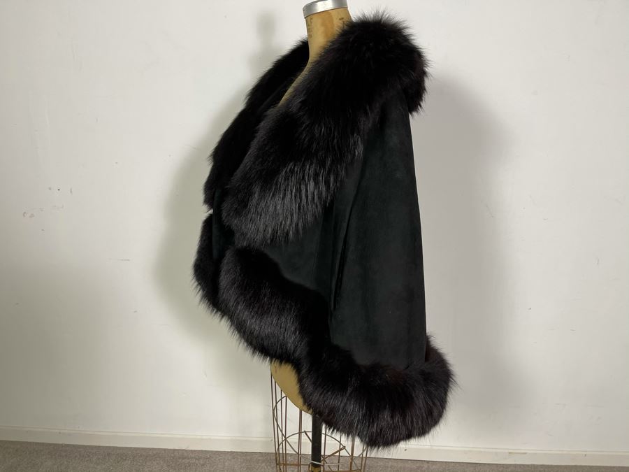 Mr. Gerald New York Leather Fur Shawl Cloak Cape Coat Size M [Photo 5]