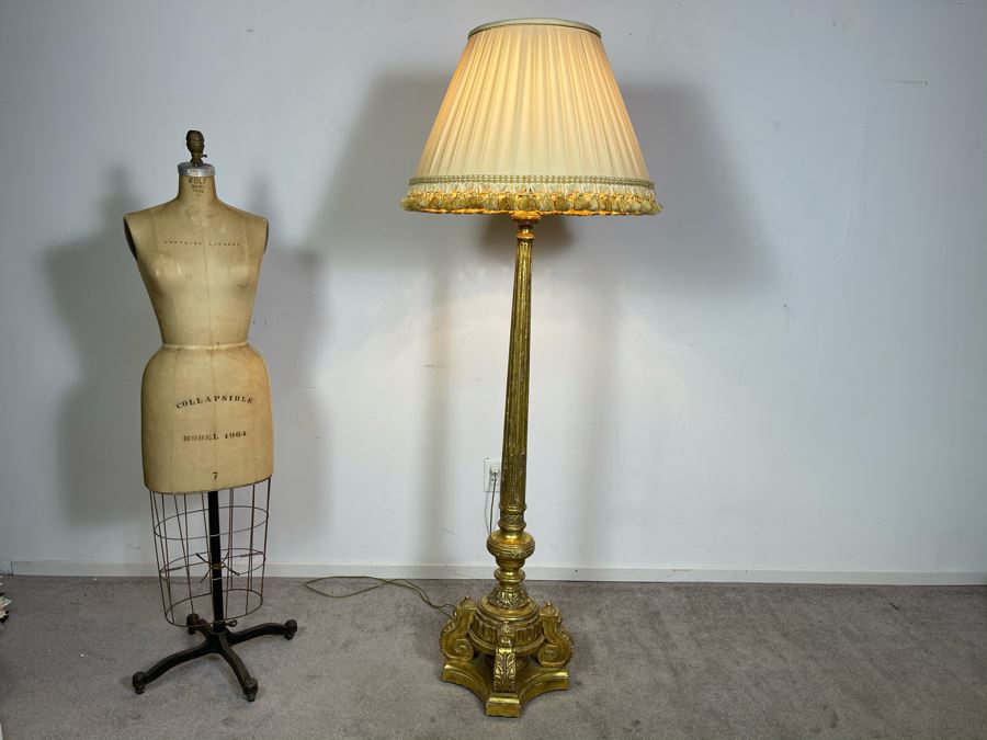 Stunning High-End Carved Wooden Floor Lamp 23K Gold Gilded Owned By Former Miss Oregon 67'H (Client Paid $5,000 For Lamp) [Photo 2]