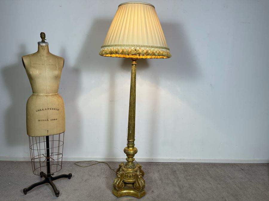Stunning High-End Carved Wooden Floor Lamp 23K Gold Gilded Owned By Former Miss Oregon 67'H (Client Paid $5,000 For Lamp) [Photo 3]