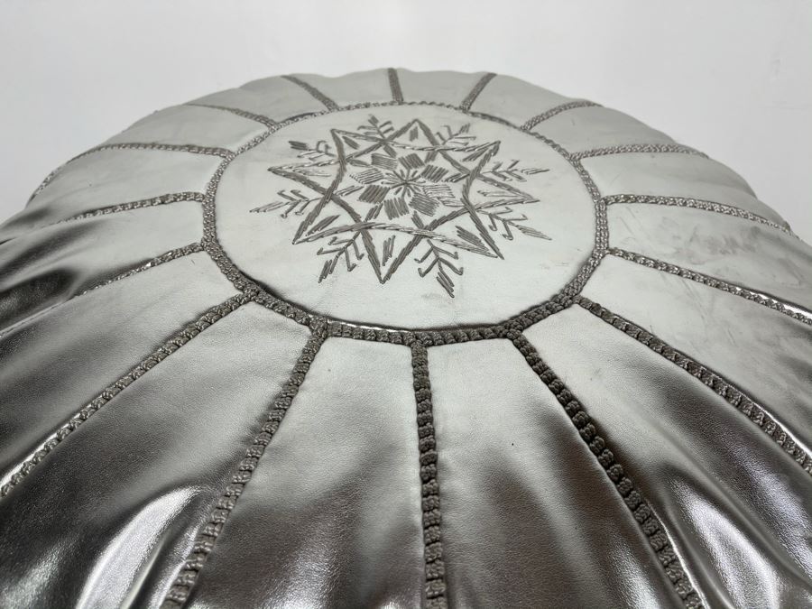 Moroccan Leather Pouf Ottoman Footstool In Silver Apx 22'W X 13'H Retails $225 (Had Extras From Last Sale) [Photo 7]