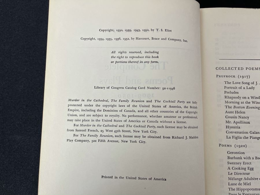 1952 Book T.S. Eliot The Complete Poems And Plays 1909-1950 [Photo 4]