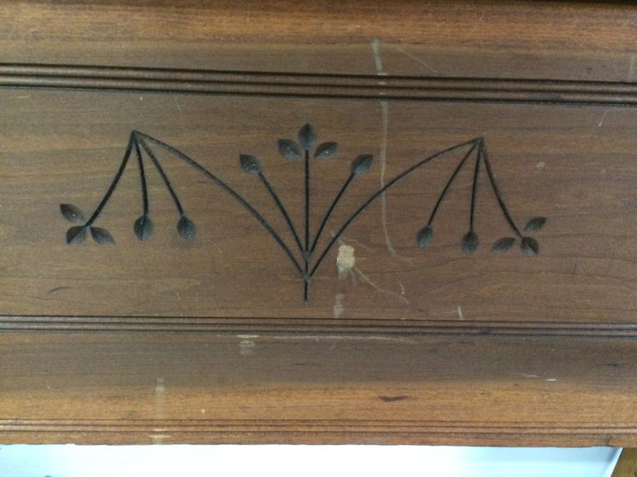 Vintage Child's Wooden Carved Bed on Metal Casters [Photo 7]