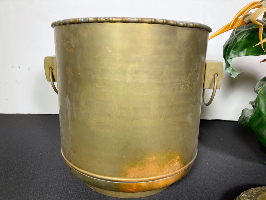 Large Brass Flower Pot 12 X 12, Brass Vase With Artificial Flowers And Heavy Brass Plate From India [Photo 7]