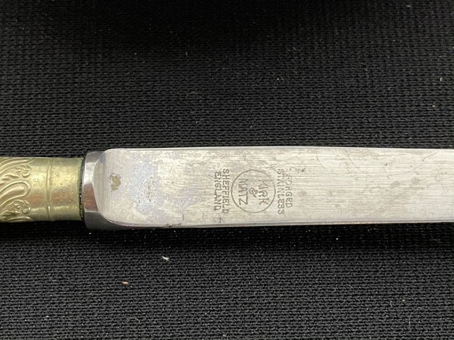 Marble Base Serving Plate With Glass Dome Lid And Mother Of Pearl Handle Sheffield England Knife 7.5 X 6 [Photo 4]