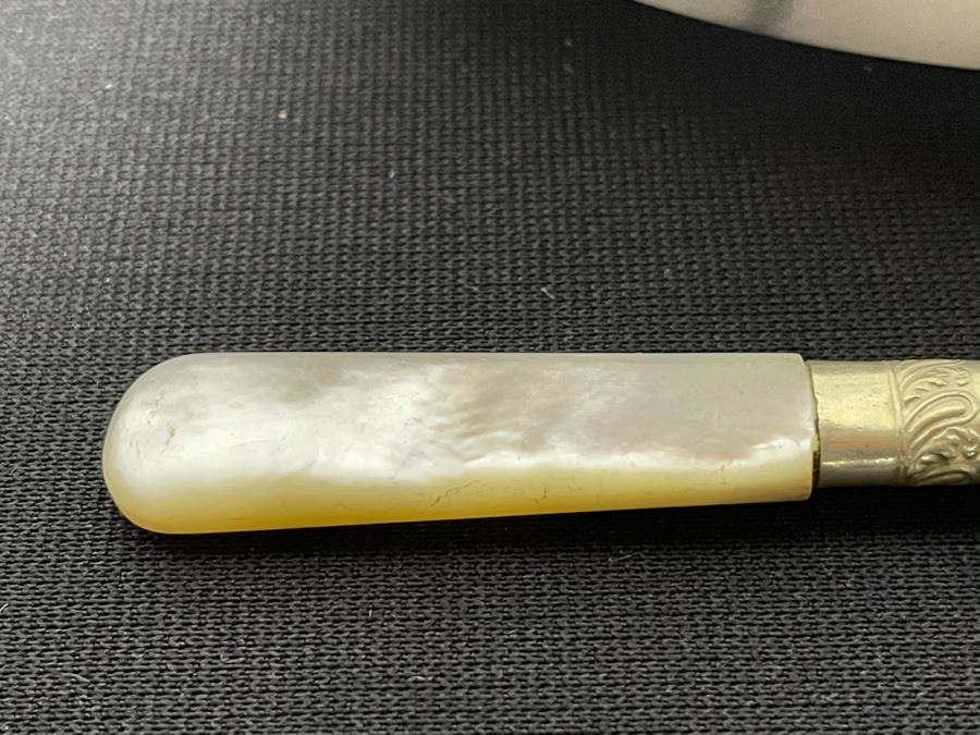 Marble Base Serving Plate With Glass Dome Lid And Mother Of Pearl Handle Sheffield England Knife 7.5 X 6 [Photo 5]